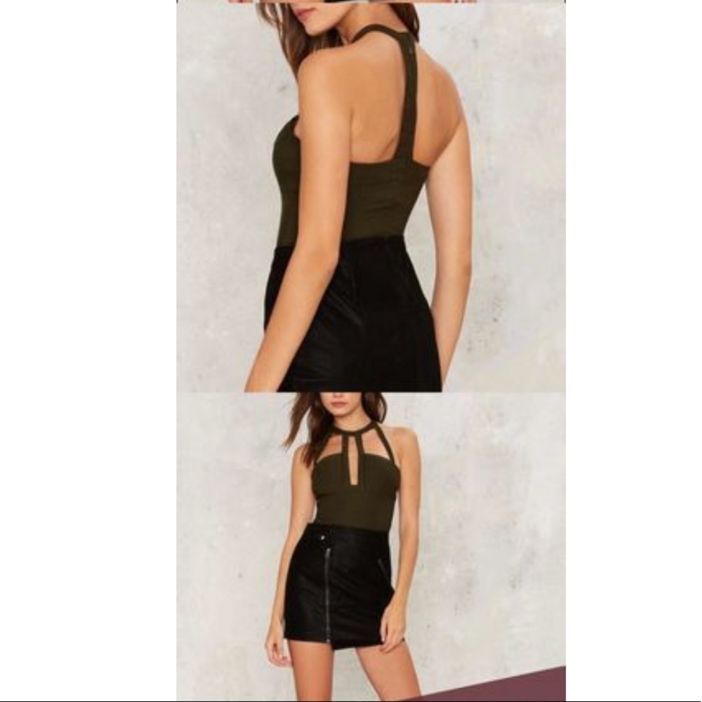 Rare London Olive Cut Out Plunging Bodysuit